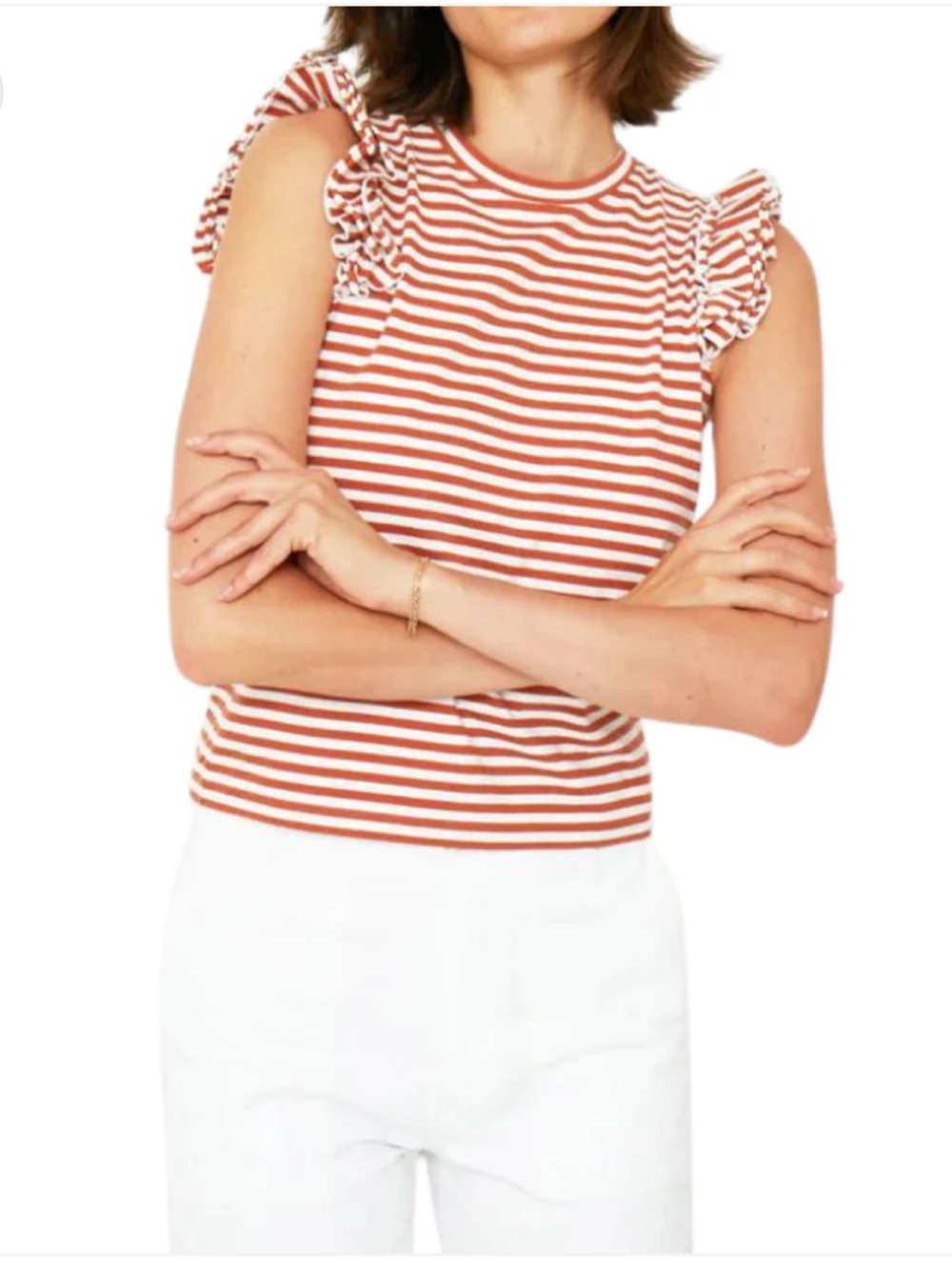 KULE 100% Cotton Striped Tank with Ruffle Sleeves